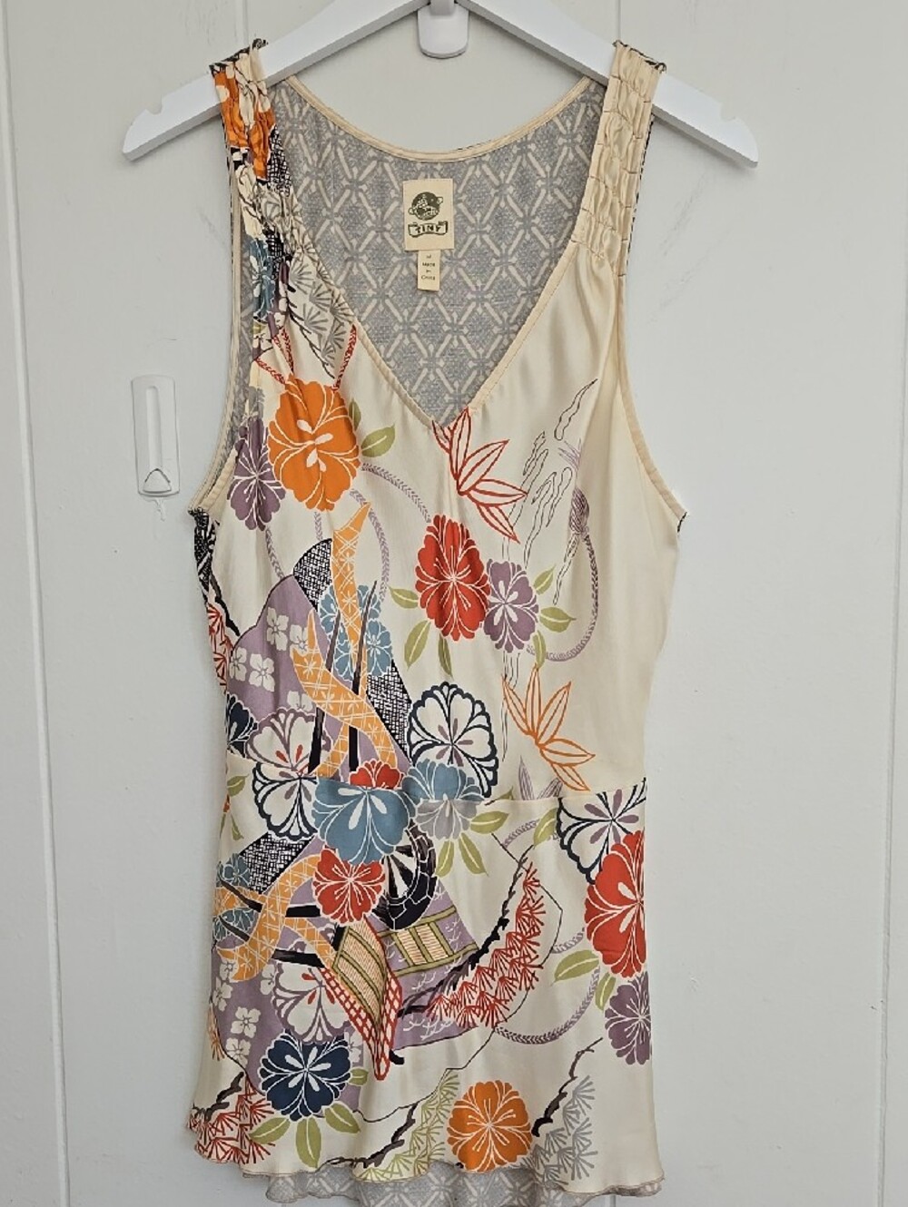 100% Silk Anthropologie Tiny Floral Printed V-Neck Sleeveless Top Size M - Picture 4 of 12